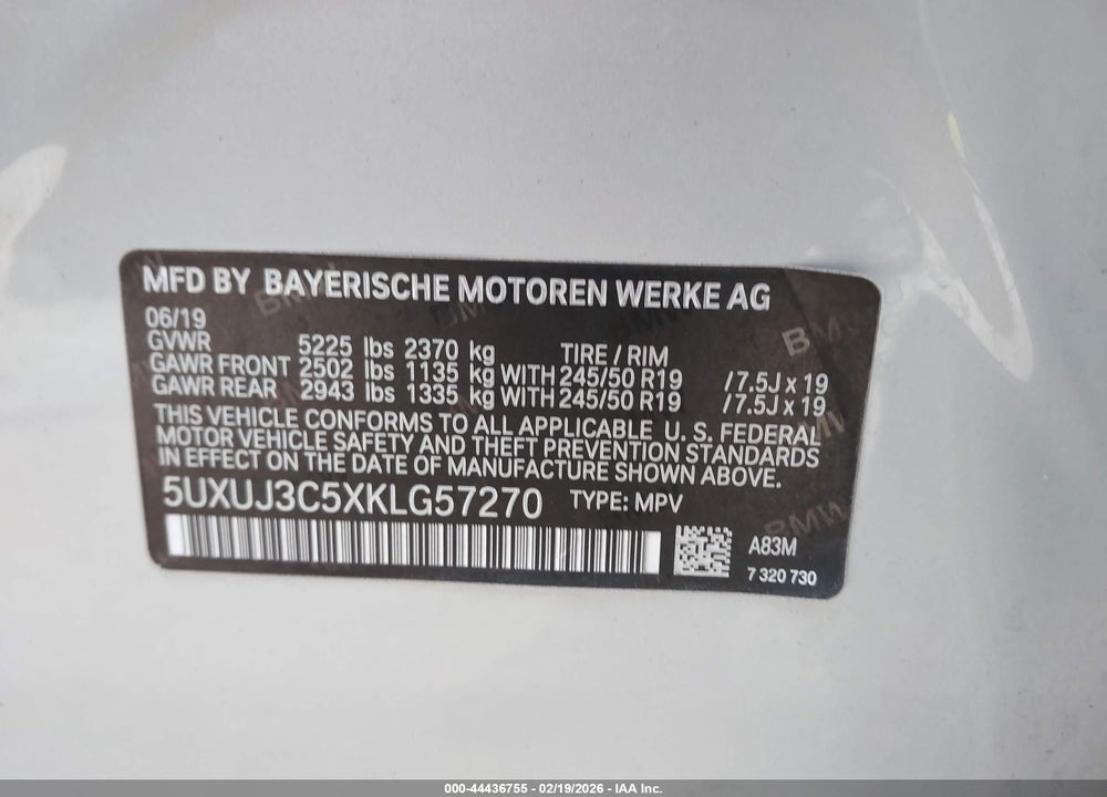 2019 BMW X4 XDRIVE30I VIN: 5UXUJ3C5XKLG57270