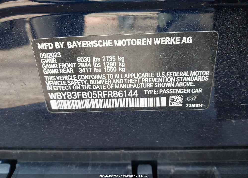 2024 BMW I4 GRAN COUPE XDRIVE40 VIN: WBY83FB05RFR86144