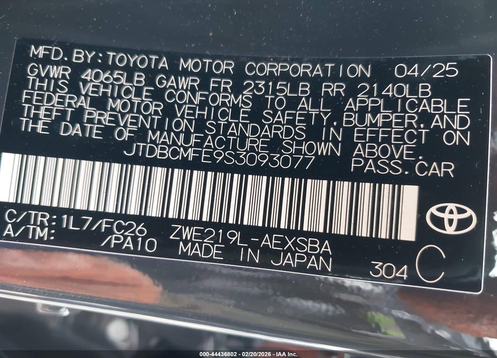 2025 TOYOTA COROLLA HYBRID SE VIN: JTDBCMFE9S3093077