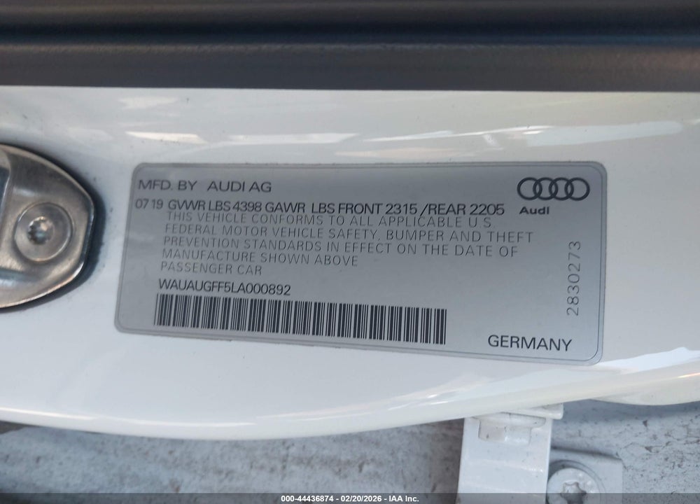 2020 AUDI A3 PREMIUM 40 TFSI FRONT-WHEEL DRIVE S TRONIC VIN: WAUAUGFF5LA000892
