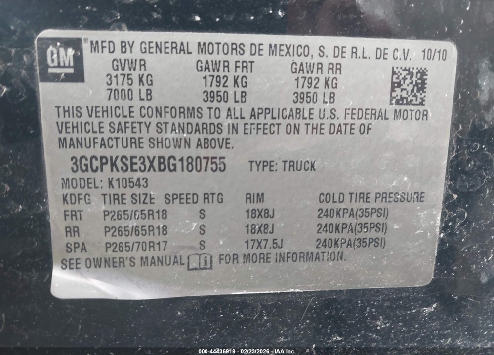 2011 CHEVROLET SILVERADO 1500 LT VIN: 3GCPKSE3XBG180755