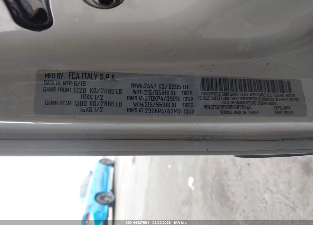 2020 RAM PROMASTER CITY TRADESMAN VIN: ZFBHRFAB8L6P28343