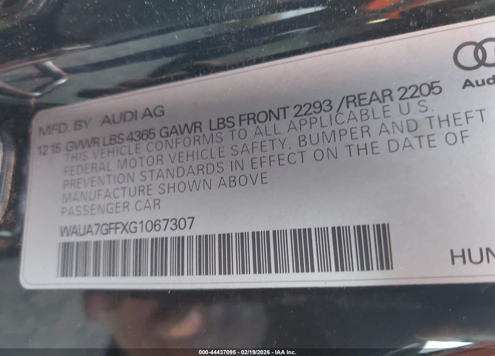 2016 AUDI A3 1.8T PREMIUM VIN: WAUA7GFFXG1067307