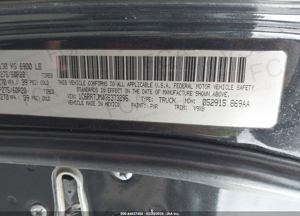 2016 RAM 1500 LAIE VIN: 1C6RR7JM4GS373295