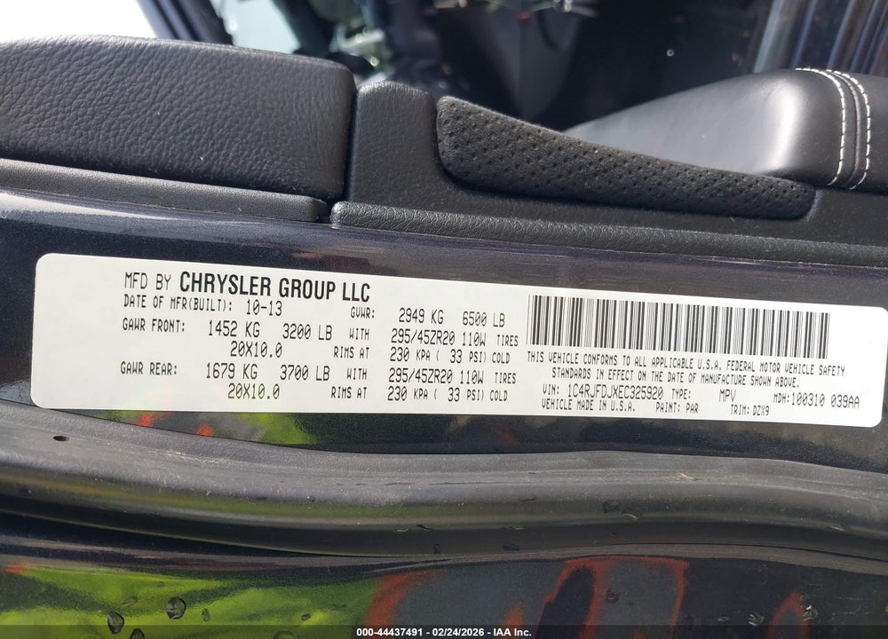 2014 JEEP GRAND CHEROKEE SRT8 VIN: 1C4RJFDJXEC325920