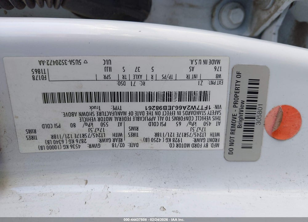 2018 FORD F-250 XL VIN: 1FT7W2A66JEB98261