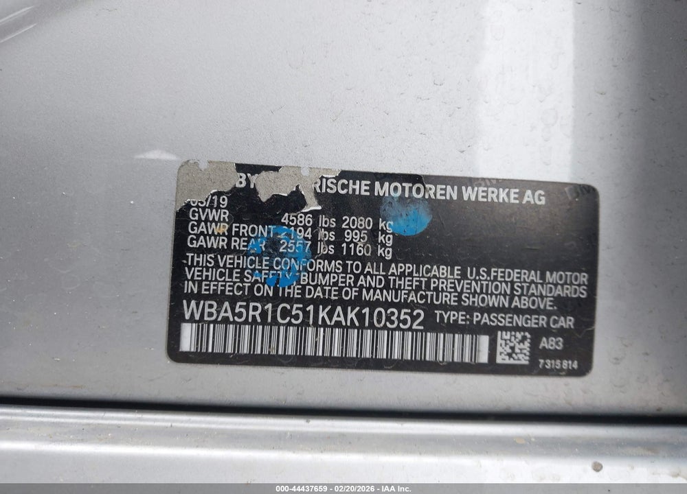 2019 BMW 330I VIN: WBA5R1C51KAK10352
