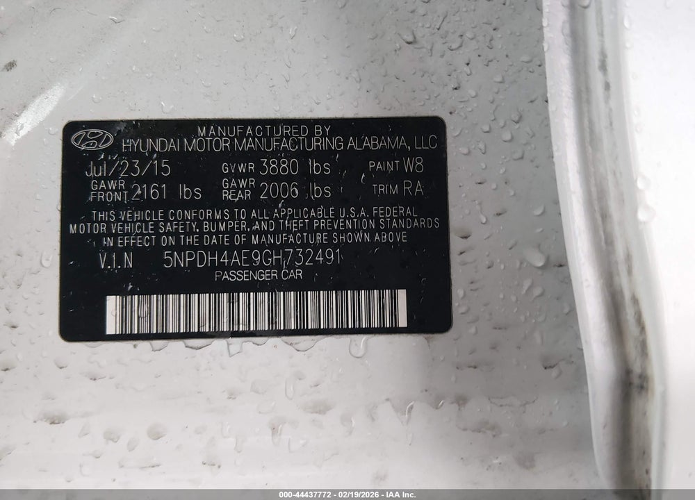 2016 HYUNDAI ELANTRA SE VIN: 5NPDH4AE9GH732491