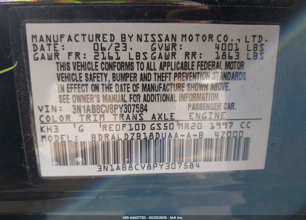 2023 NISSAN SENTRA SV XTRONIC CVT VIN: 3N1AB8CV8PY307584