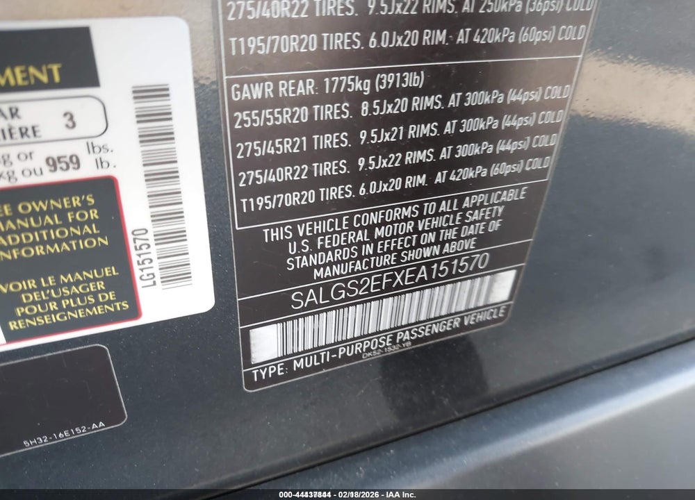 2014 LAND ROVER RANGE ROVER 5.0L V8 SUPERCHARGED/5.0L V8 SUPERCHARGED EBONY EDITION VIN: SALGS2EFXEA151570