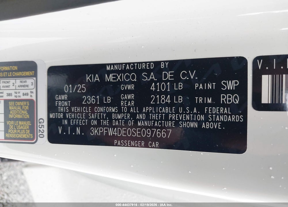 2025 KIA K4 GT-LINE VIN: 3KPFW4DE0SE097667