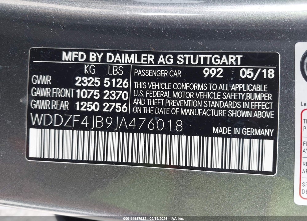 2018 MERCEDES-BENZ E 300 VIN: WDDZF4JB9JA476018