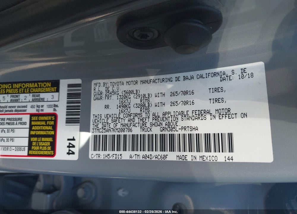 2019 TOYOTA TACOMA TRD OFF ROAD VIN: 3TMCZ5AN7KM200786