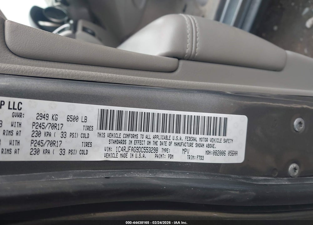 2013 JEEP GRAND CHEROKEE LAREDO VIN: 1C4RJFAG9DC553298