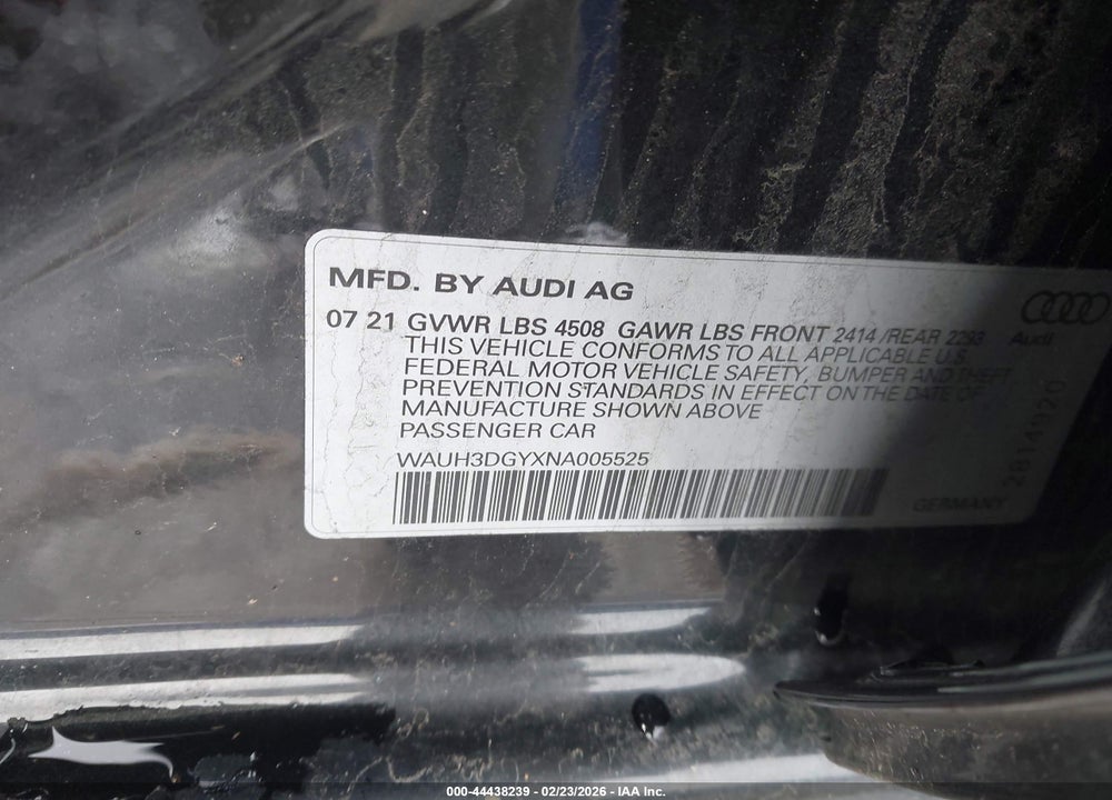 2022 AUDI S3 PREMIUM PLUS TFSI QUATTRO S TRONIC VIN: WAUH3DGYXNA005525