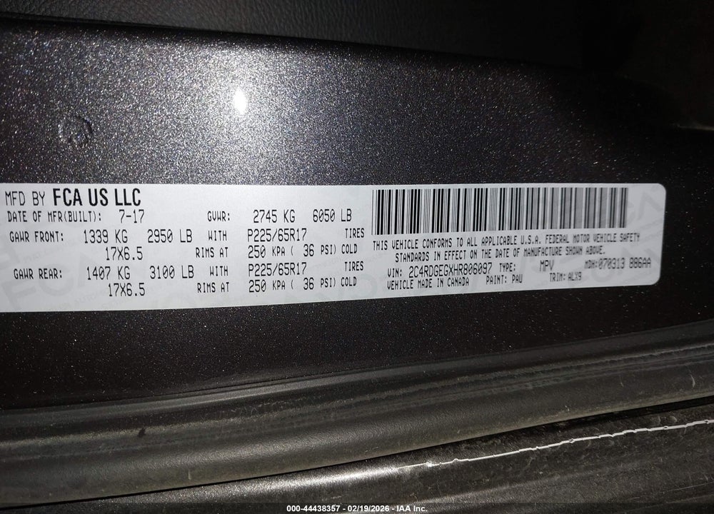 2017 DODGE GRAND CARAVAN GT VIN: 2C4RDGEGXHR806097