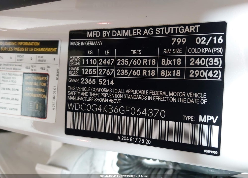 2016 MERCEDES-BENZ GLC 300 4MATIC VIN: WDC0G4KB6GF064370