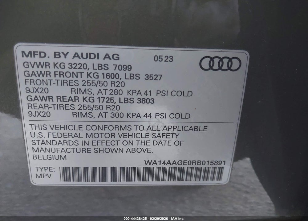 2024 AUDI Q8 E-TRON PREMIUM QUATTRO VIN: WA14AAGE0RB015891