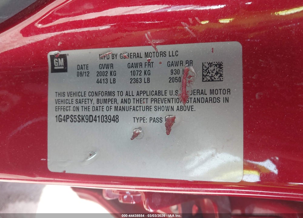 2013 BUICK VERANO LEATHER GROUP VIN: 1G4PS5SK9D4103948