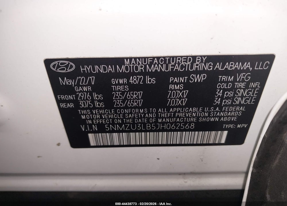 2018 HYUNDAI SANTA FE SPORT 2.4L VIN: 5NMZU3LB5JH062568
