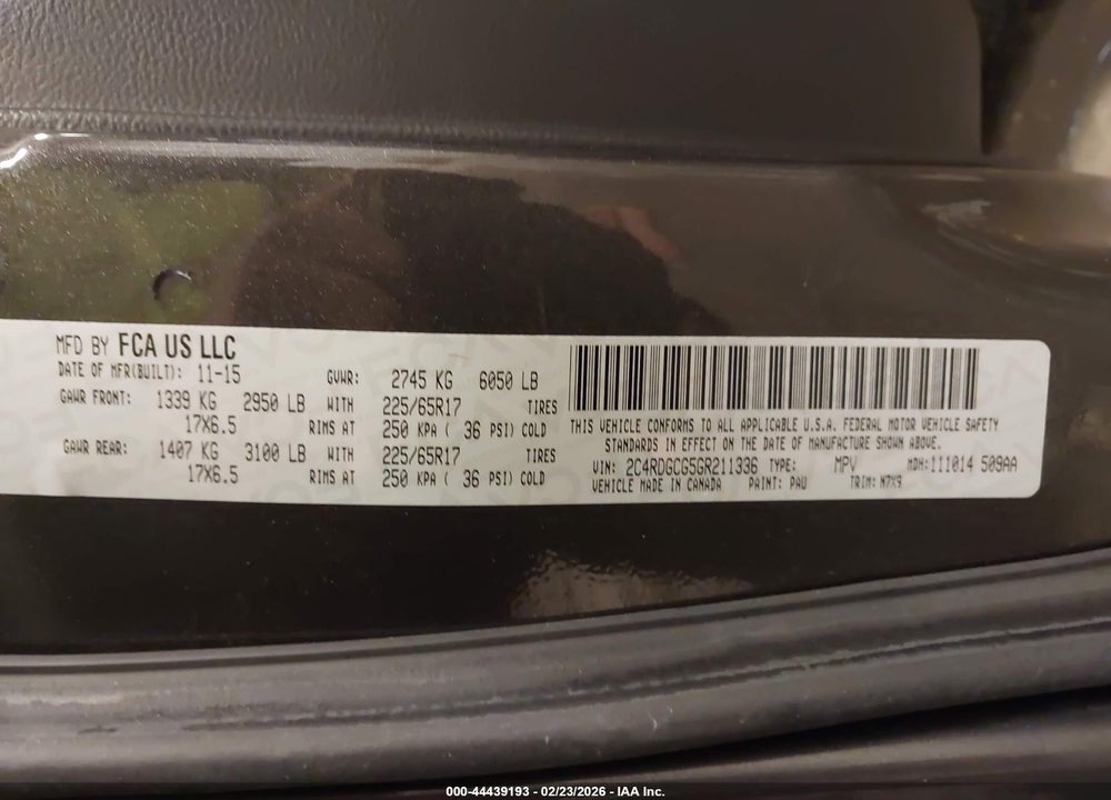 2016 DODGE GRAND CARAVAN SXT VIN: 2C4RDGCG5GR211336