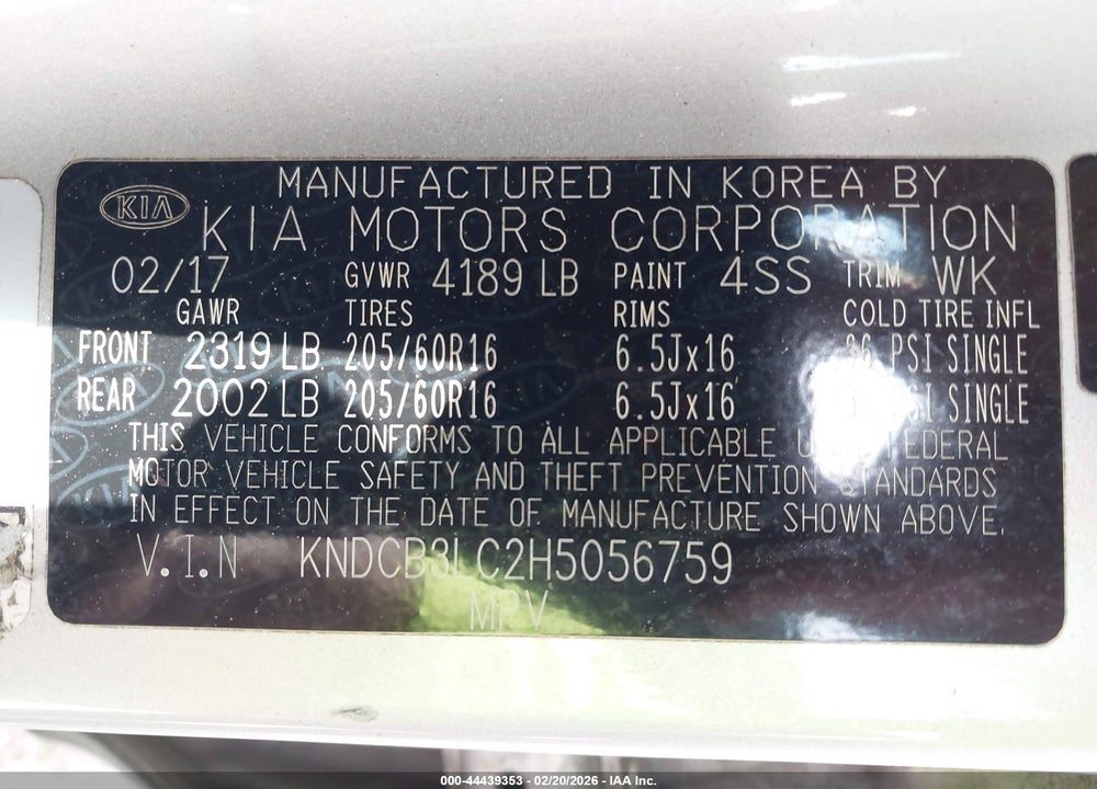 2017 KIA NIRO LX VIN: KNDCB3LC2H5056759