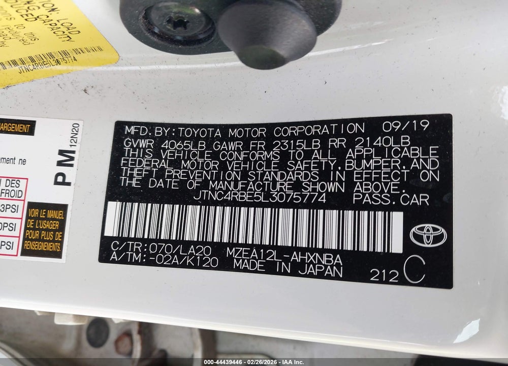 2020 TOYOTA COROLLA XSE VIN: JTNC4RBE5L3075774