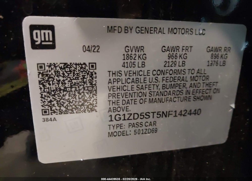 2022 CHEVROLET MALIBU FWD LT VIN: 1G1ZD5ST5NF142440