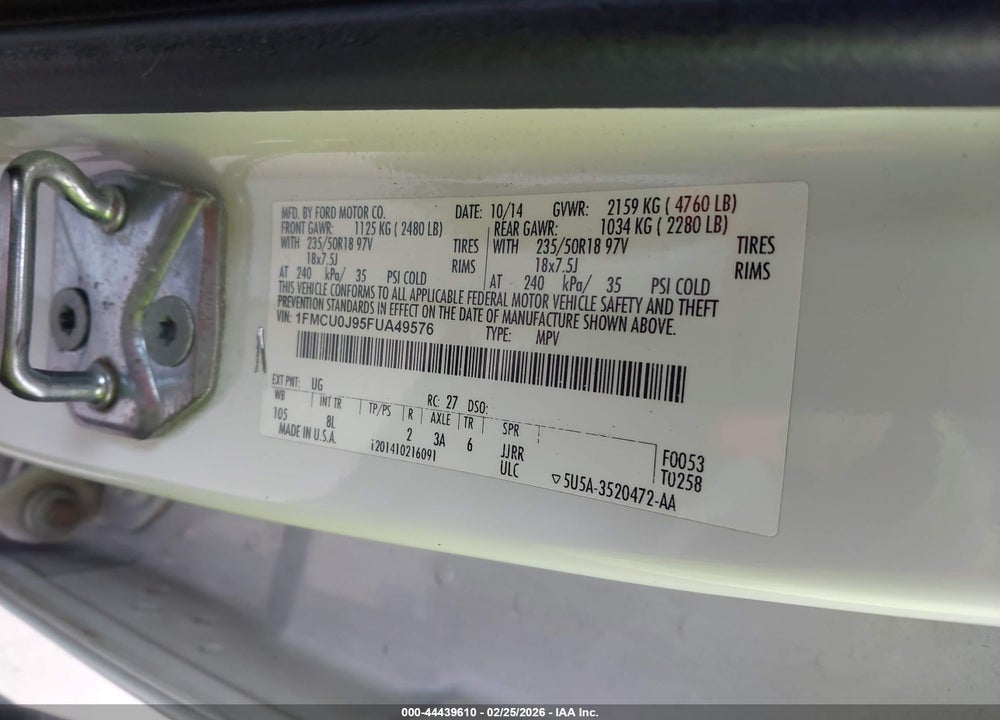 2015 FORD ESCAPE TITANIUM VIN: 1FMCU0J95FUA49576