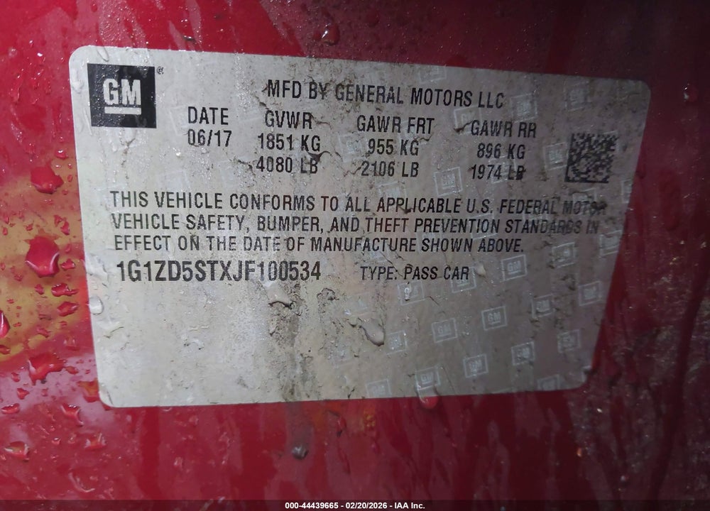 2018 CHEVROLET MALIBU LT VIN: 1G1ZD5STXJF100534