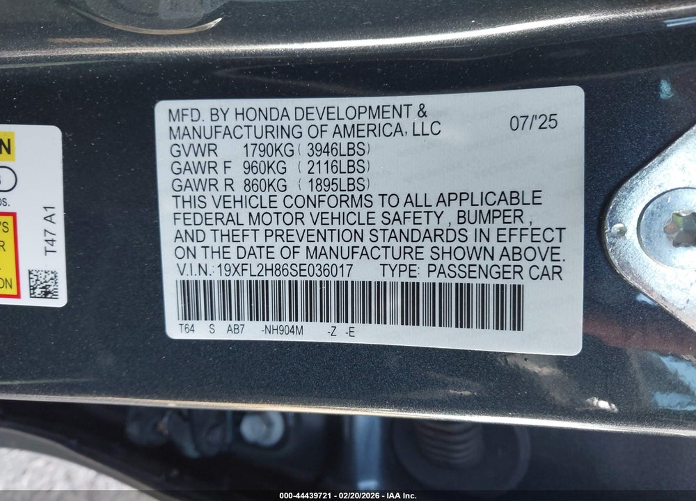 2025 HONDA CIVIC SEDAN SPORT VIN: 19XFL2H86SE036017