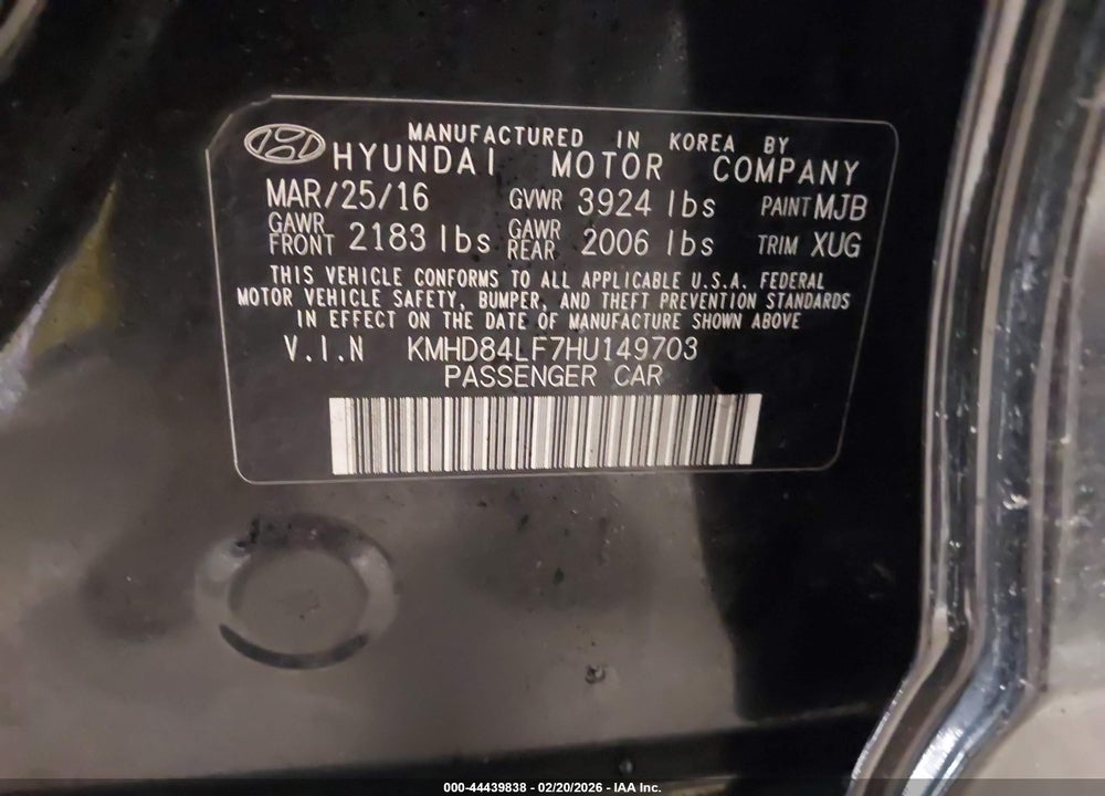 2017 HYUNDAI ELANTRA SE VIN: KMHD84LF7HU149703