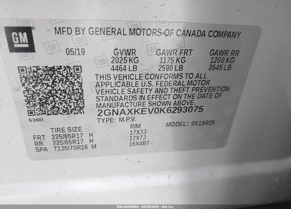 2019 CHEVROLET EQUINOX LT VIN: 2GNAXKEV0K6293075
