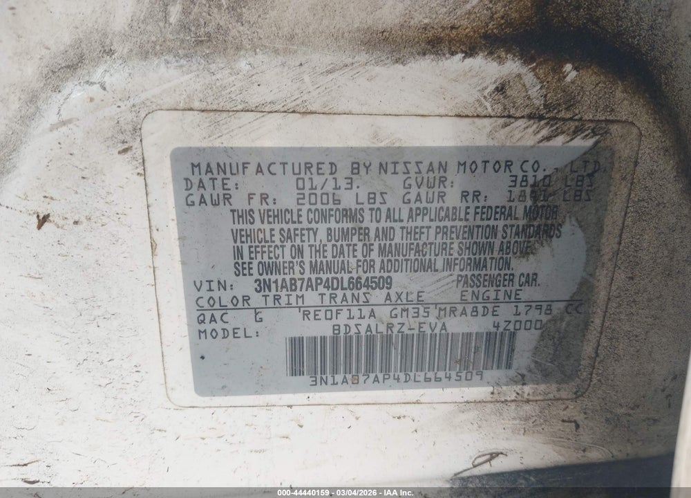 2013 NISSAN SENTRA SR VIN: 3N1AB7AP4DL664509