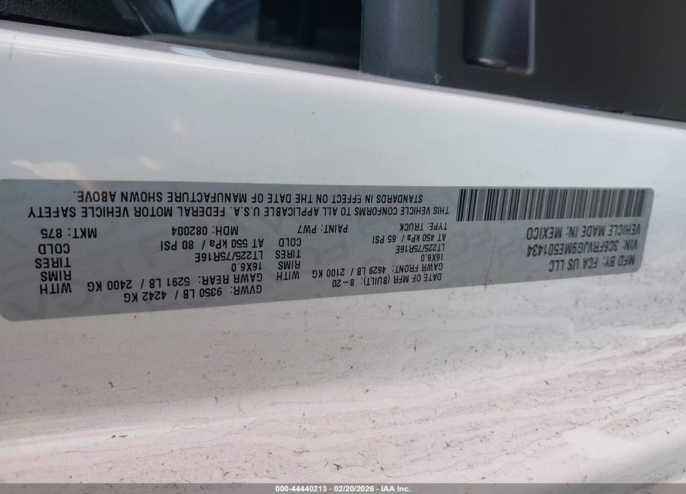 2021 RAM PROMASTER 3500 CARGO VAN HIGH ROOF 159 WB EXT VIN: 3C6FRVJG9ME501434