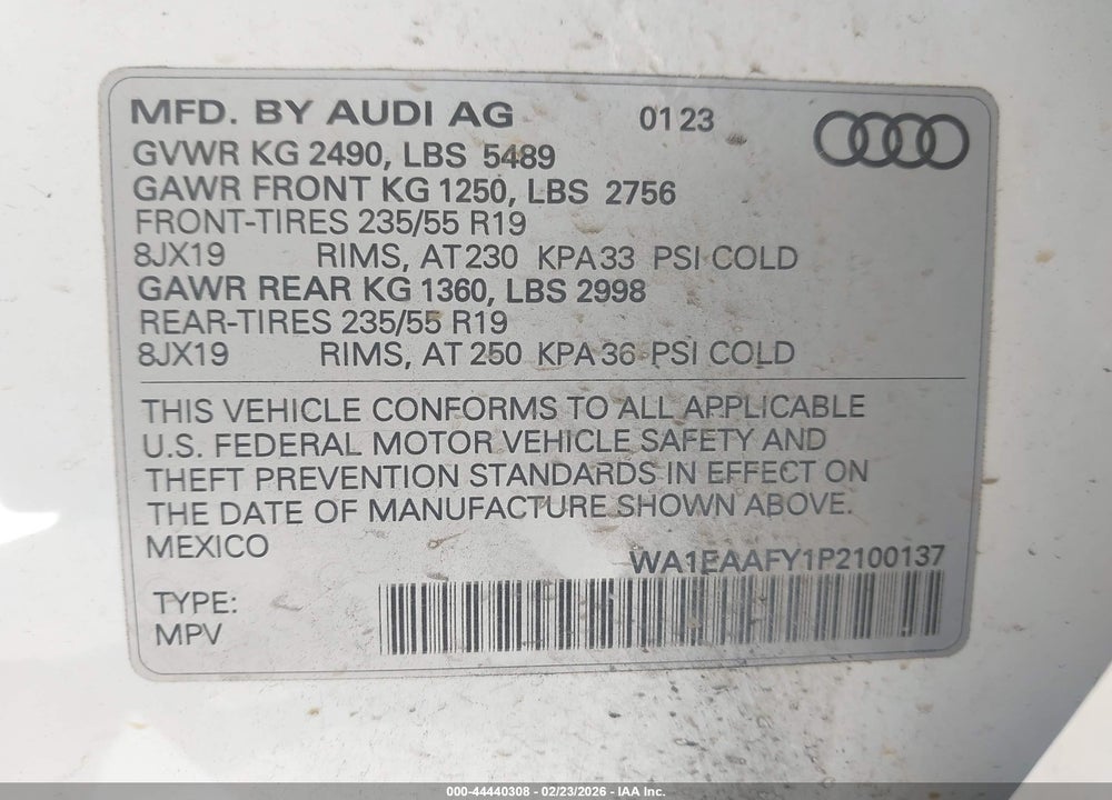 2023 AUDI Q5 PREMIUM PLUS 45 TFSI S LINE QUATTRO VIN: WA1EAAFY1P2100137