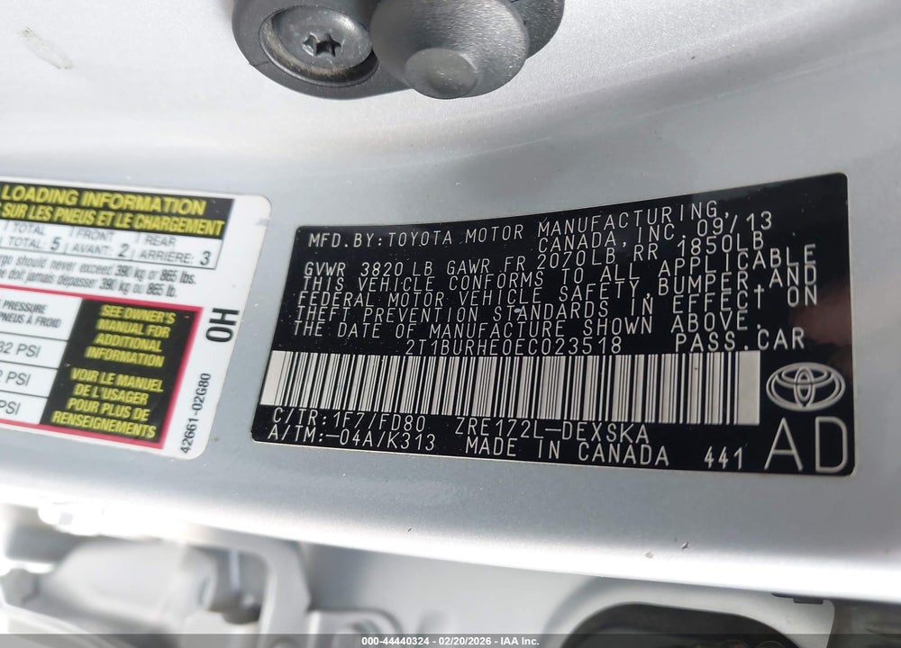 2014 TOYOTA COROLLA S PLUS VIN: 2T1BURHE0EC023518