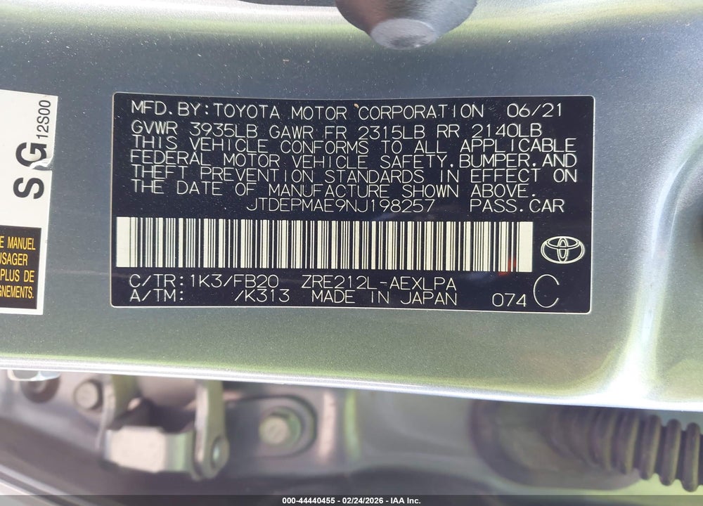 2022 TOYOTA COROLLA LE VIN: JTDEPMAE9NJ198257