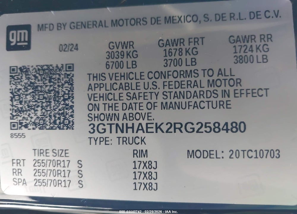 2024 GMC SIERRA 1500 2WD  STANDARD BOX PRO VIN: 3GTNHAEK2RG258480