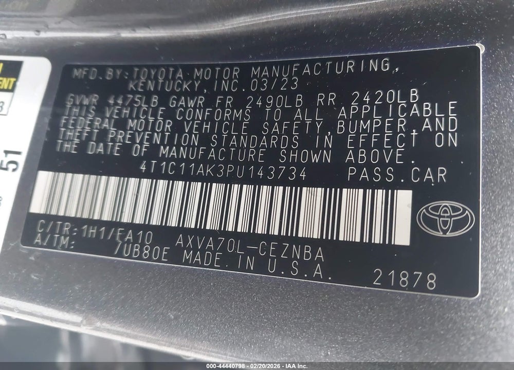 2023 TOYOTA CAMRY LE VIN: 4T1C11AK3PU143734