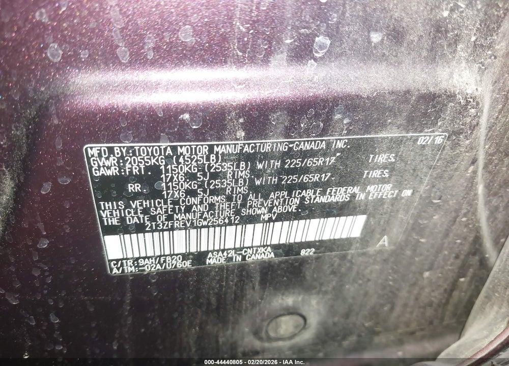 2016 TOYOTA RAV4 LE VIN: 2T3ZFREV1GW256412