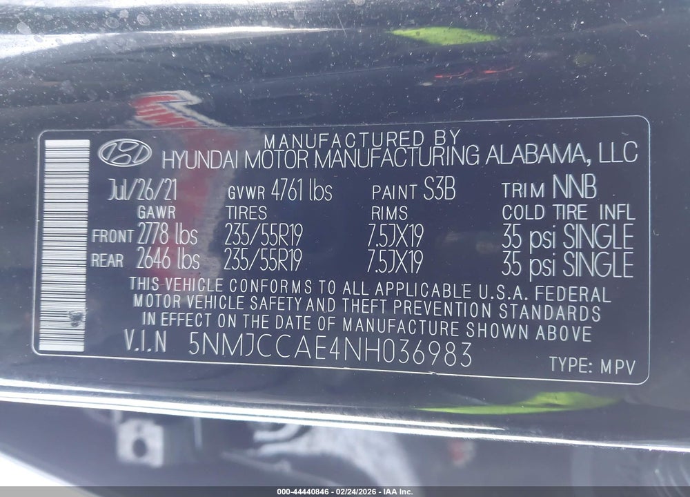 2022 HYUNDAI TUCSON SEL VIN: 5NMJCCAE4NH036983