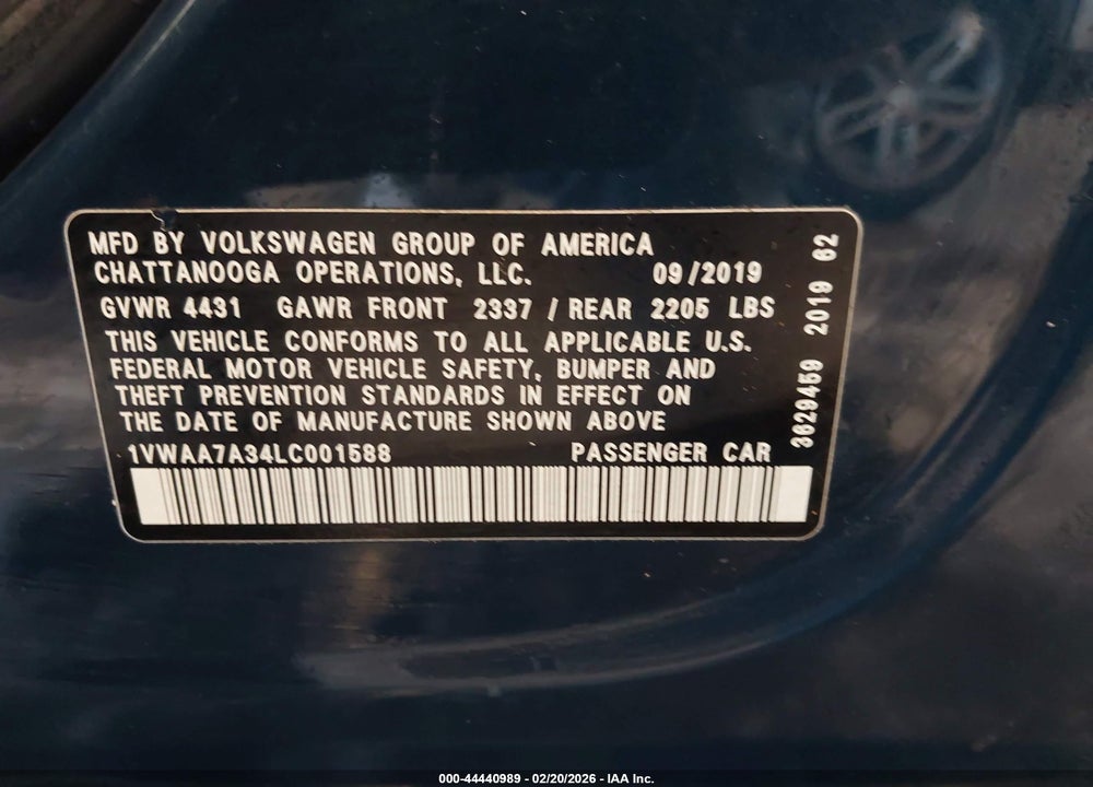 2020 VOLKSWAGEN PASSAT 2.0T S VIN: 1VWAA7A34LC001588