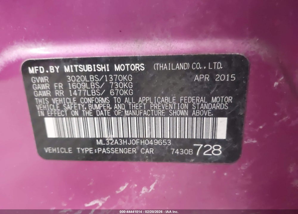 2015 MITSUBISHI MIRAGE DE VIN: ML32A3HJ0FH049653