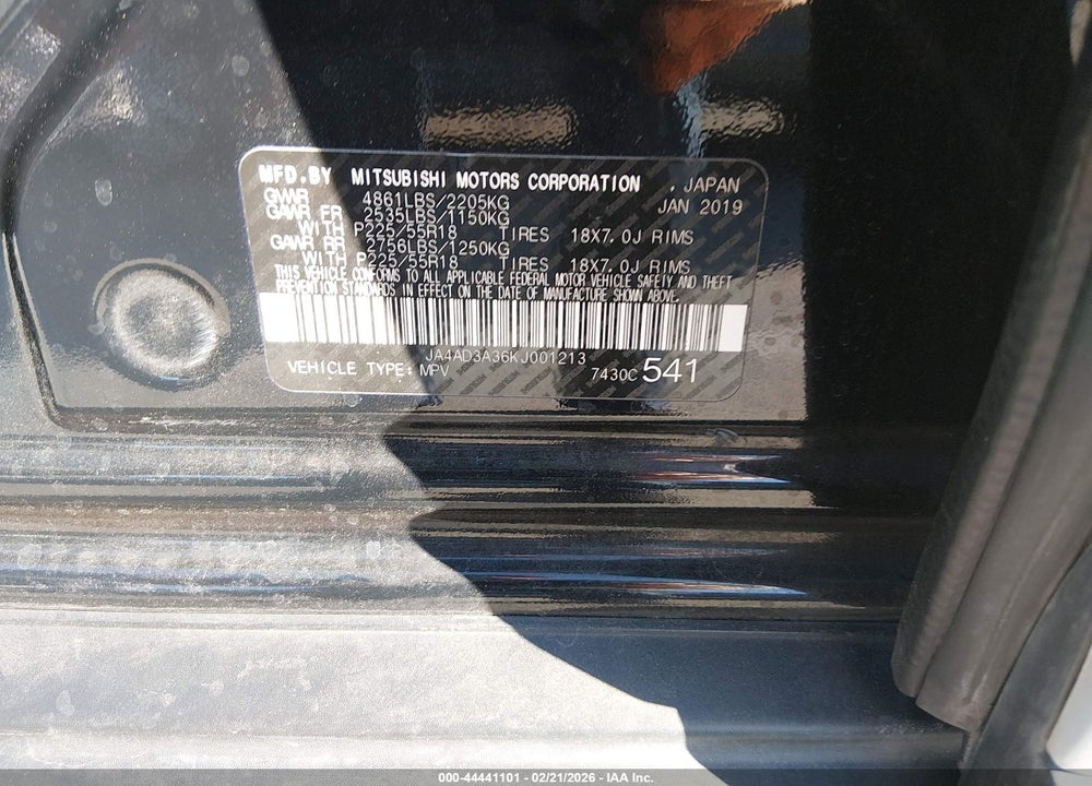 2019 MITSUBISHI OUTLANDER SEL VIN: JA4AD3A36KJ001213