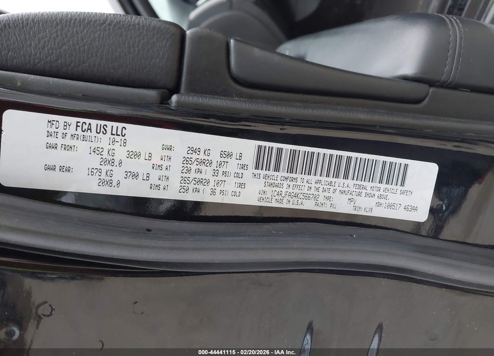 2019 JEEP GRAND CHEROKEE ALTITUDE 4X4 VIN: 1C4RJFAG4KC566702