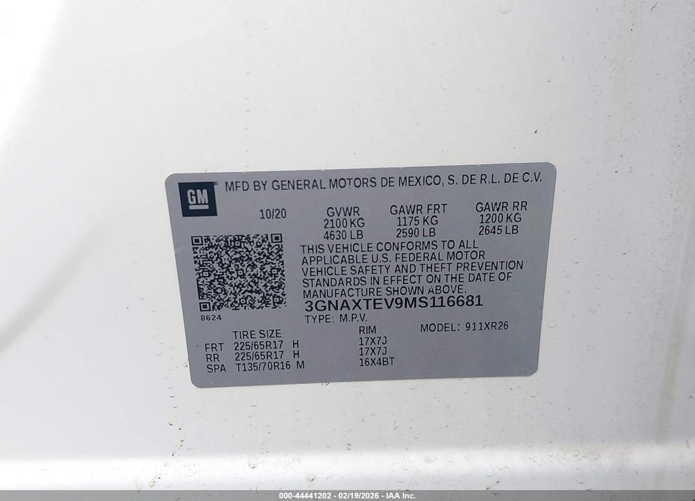2021 CHEVROLET EQUINOX AWD 2FL VIN: 3GNAXTEV9MS116681
