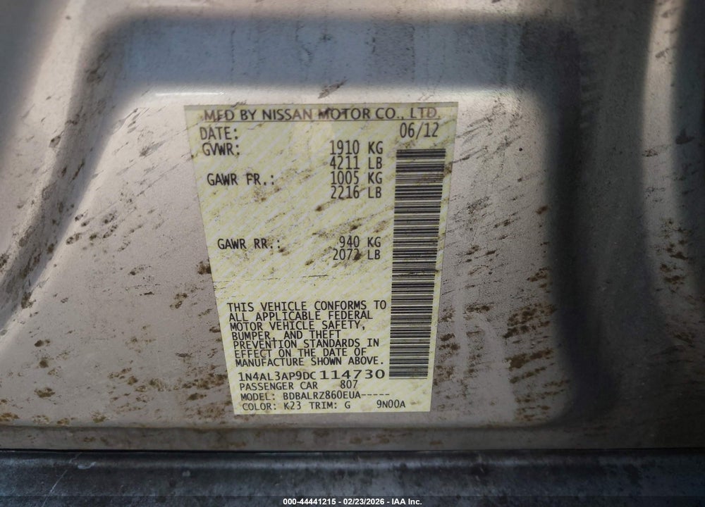 2013 NISSAN ALTIMA 2.5 S VIN: 1N4AL3AP9DC114730
