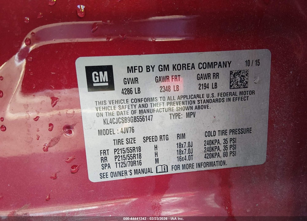 2016 BUICK ENCORE LEATHER VIN: KL4CJCSB9GB556147