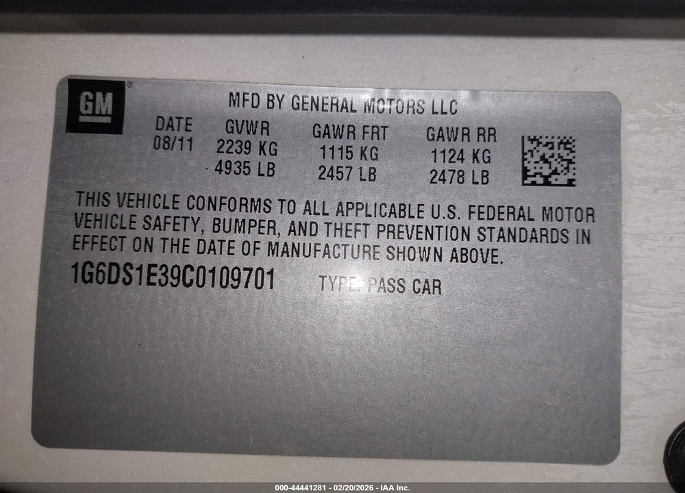 2012 CADILLAC CTS PREMIUM VIN: 1G6DS1E39C0109701
